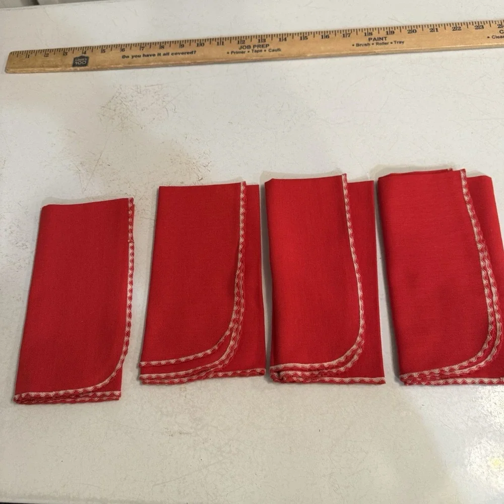 1950's Red Christmas Napkins With White Trim Set Of 4 Cotton Blend